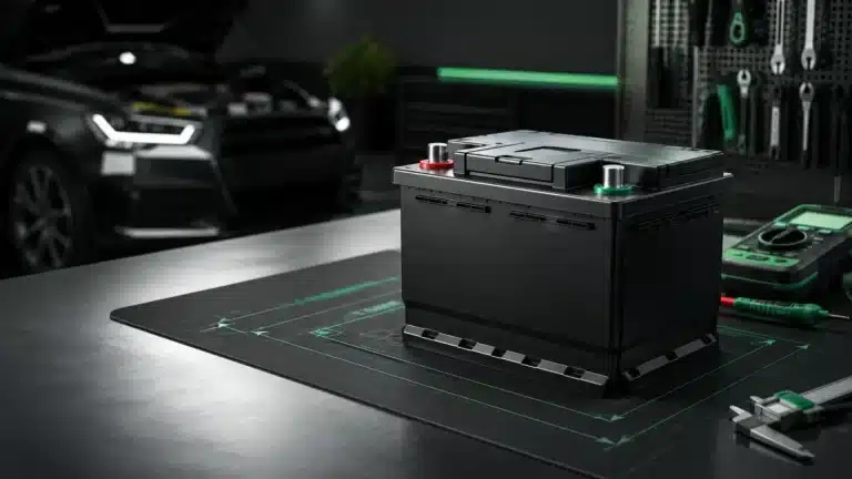 Batería de coche de 75 Ah en banco de diagnóstico